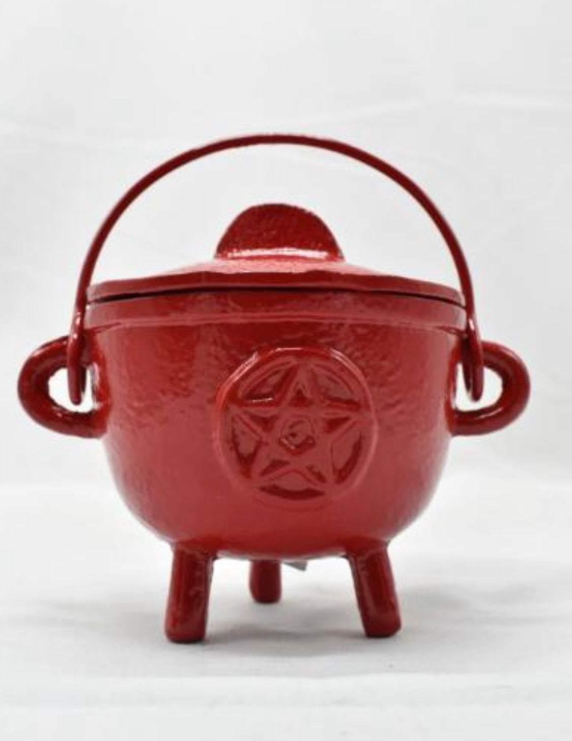 Cast Iron Cauldron Triple Moon With Lid Red