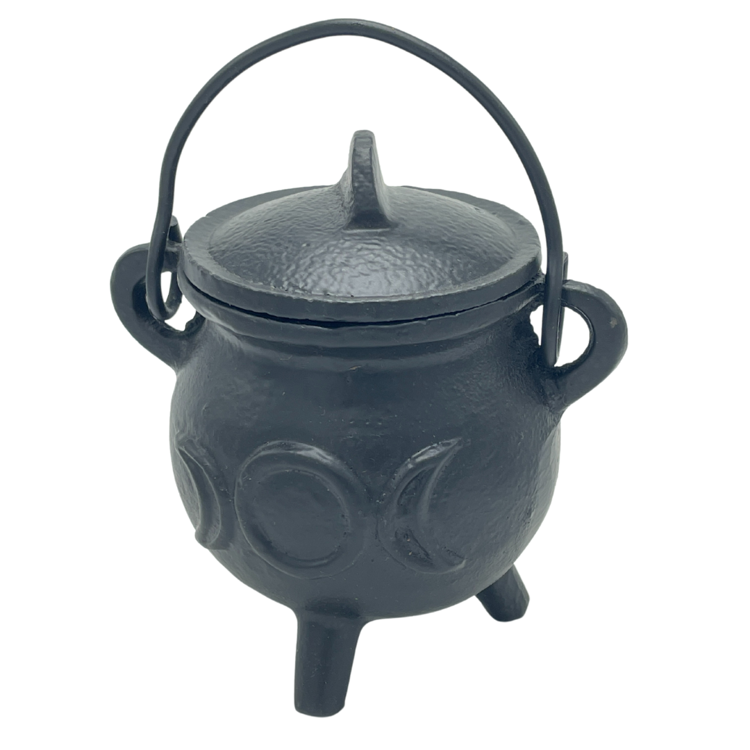 Cast Iron Cauldron Triple Moon With Lid- Black