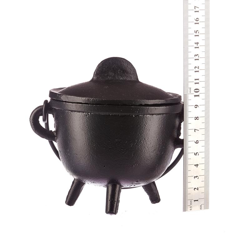 Cast Iron Cauldron Triple Moon With Lid- Black