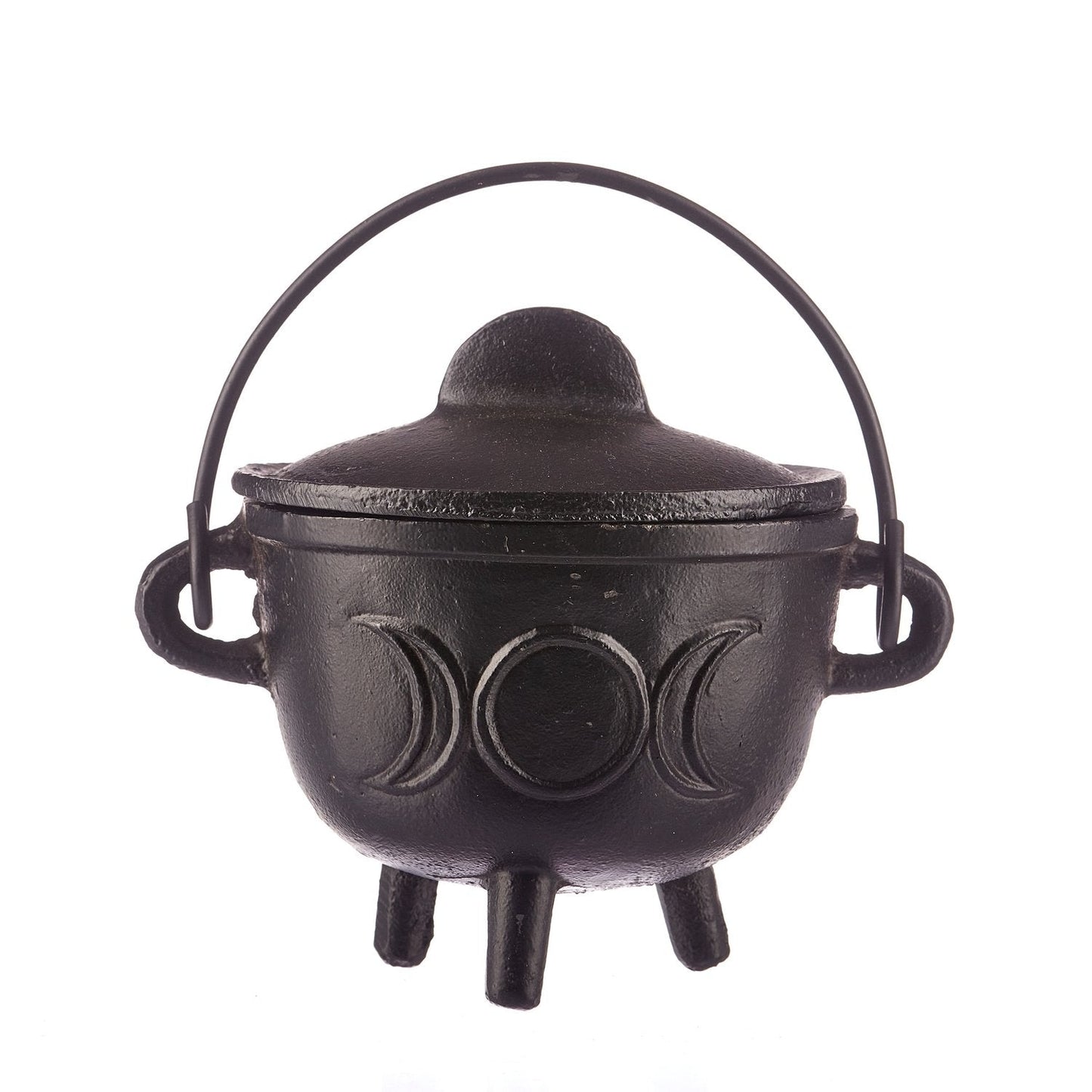 Cast Iron Cauldron Triple Moon With Lid- Black