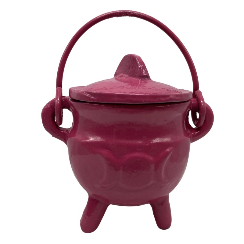 Cast Iron Cauldron Triple Moon With Lid Pink