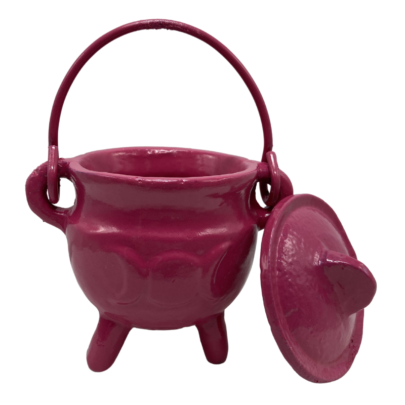 Cast Iron Cauldron Triple Moon With Lid Pink