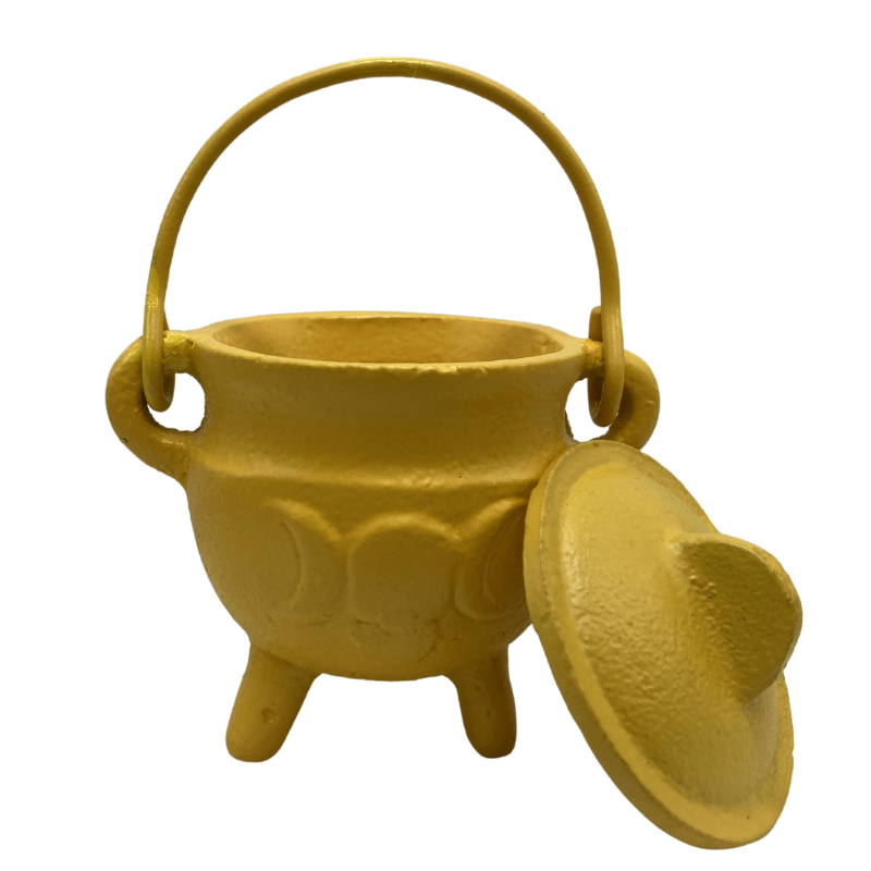 Cast Iron Cauldron Triple Moon With Lid Yellow