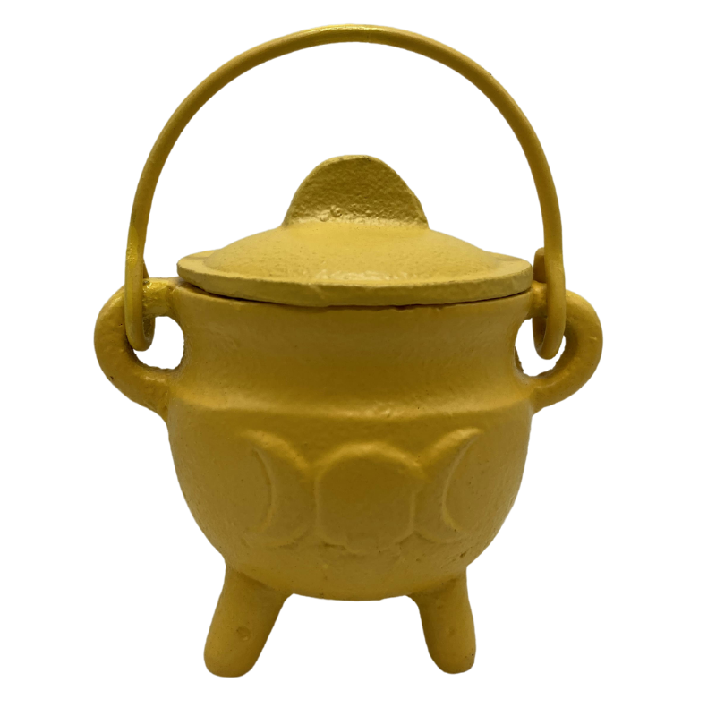 Cast Iron Cauldron Triple Moon With Lid Yellow