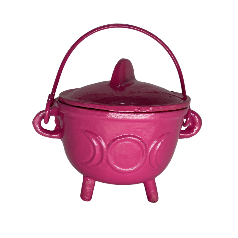 Cast Iron Cauldron Triple Moon With Lid Pink