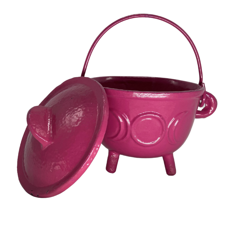 Cast Iron Cauldron Triple Moon With Lid Pink