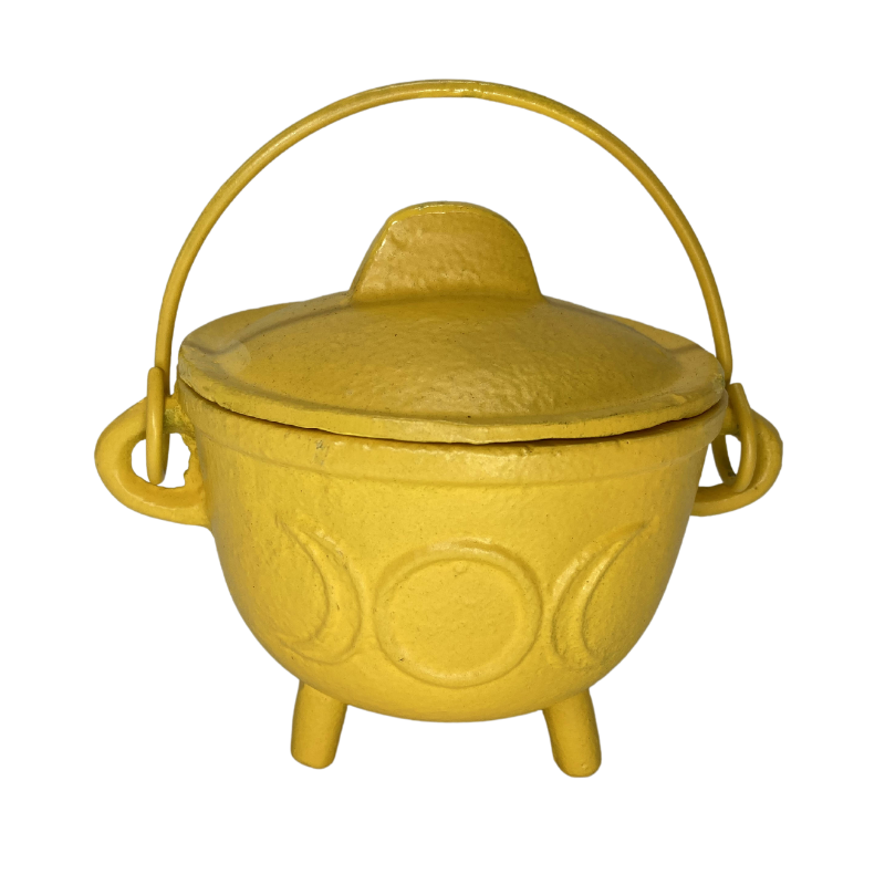 Cast Iron Cauldron Triple Moon With Lid Yellow