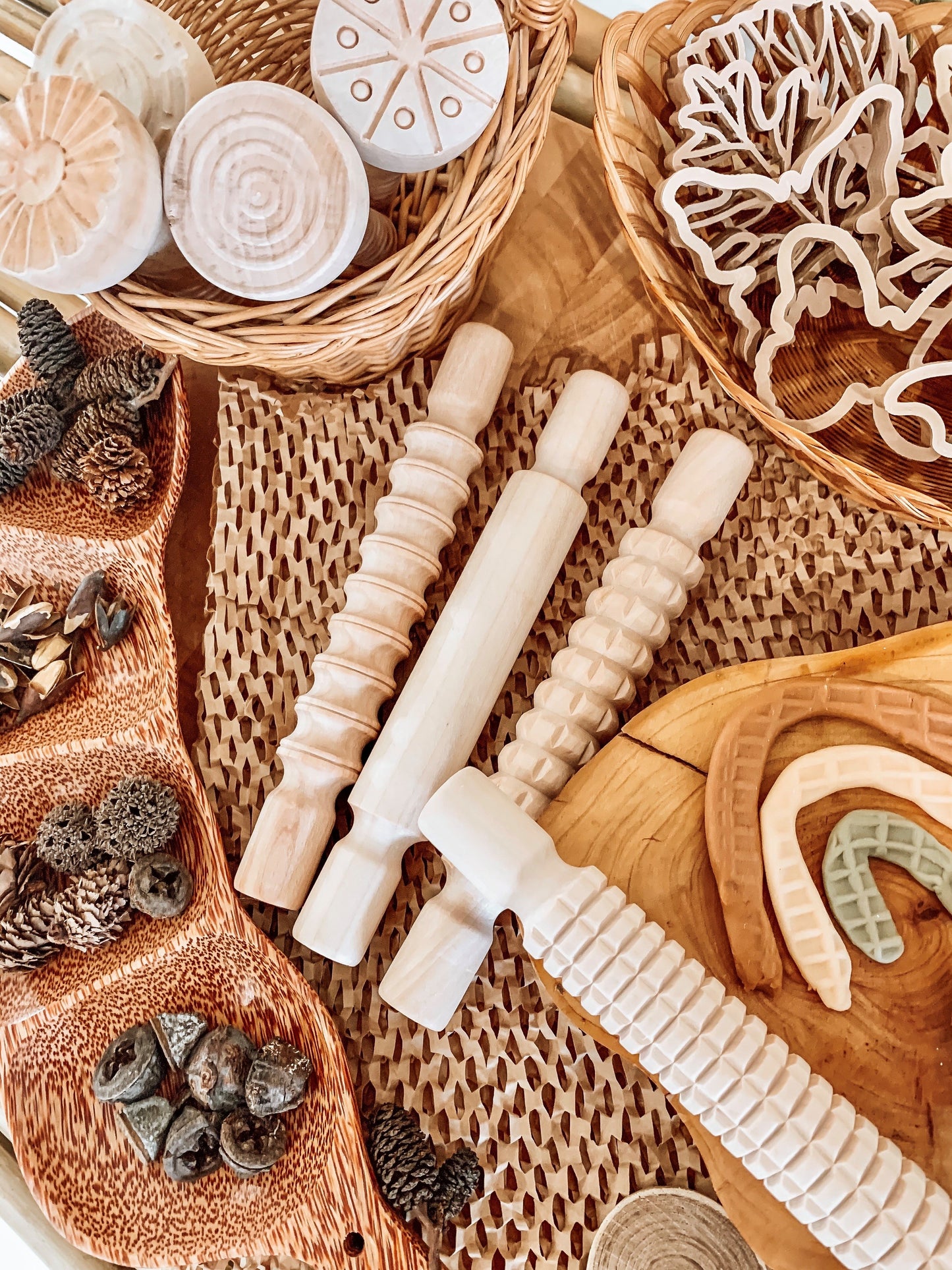 Wooden Pattern Rolling Pin Set