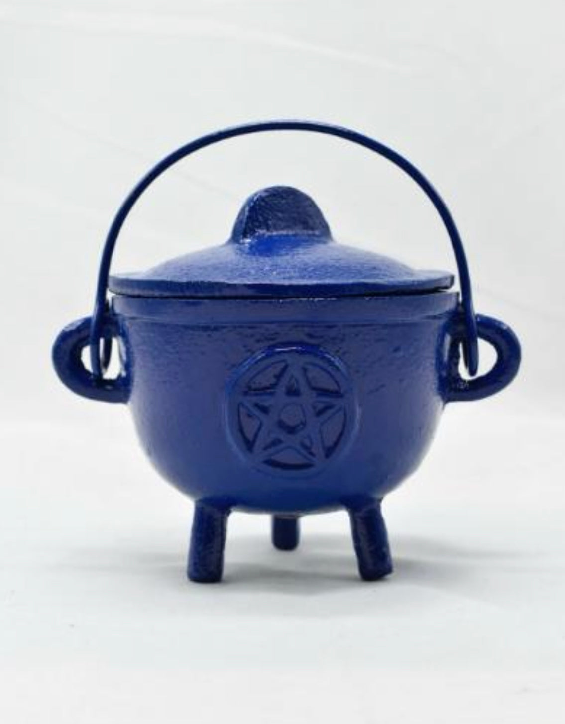 Cast Iron Cauldron Triple Moon With Lid Blue