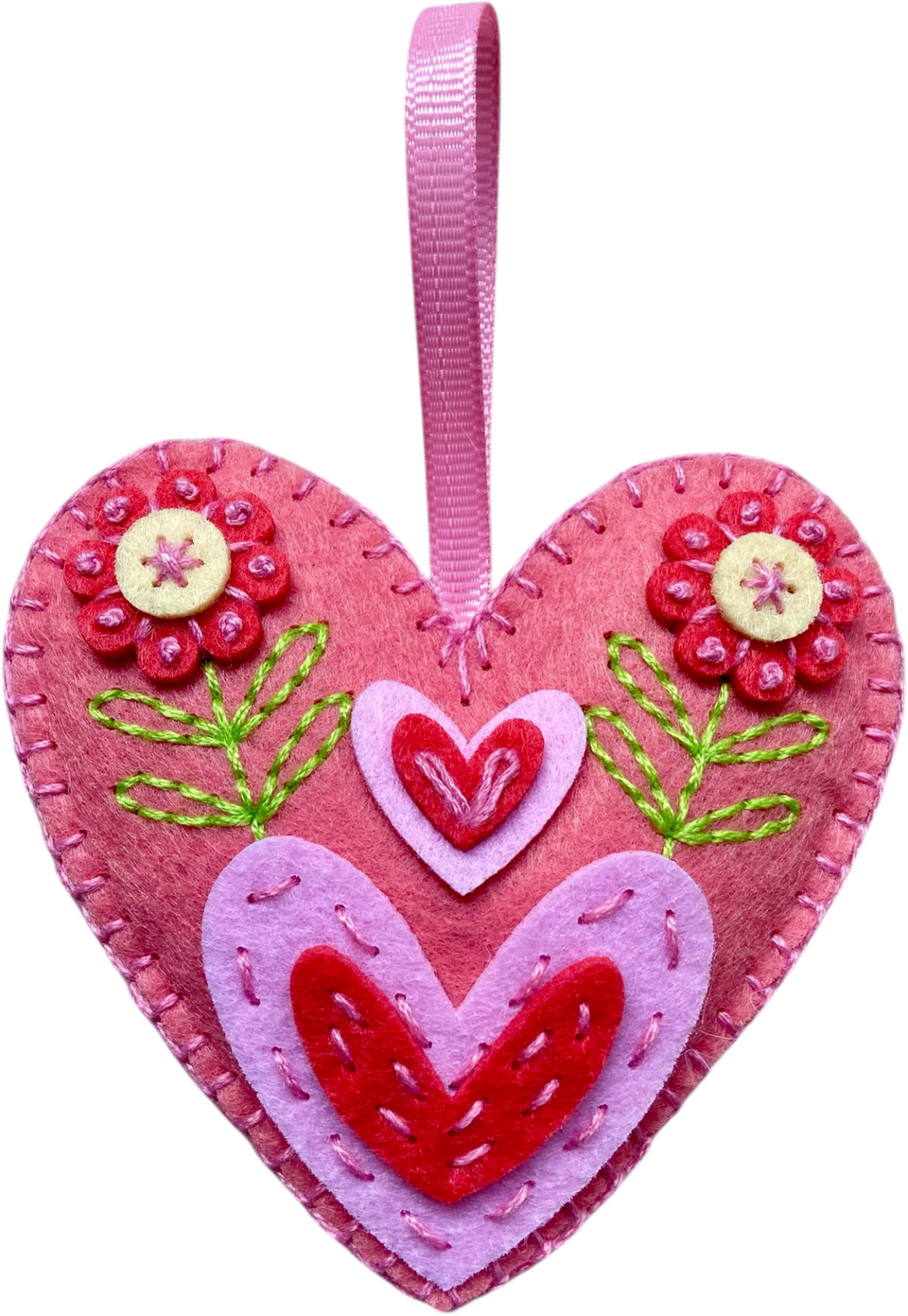 DIY Felt Craft Kit - Pink Heart + flowers