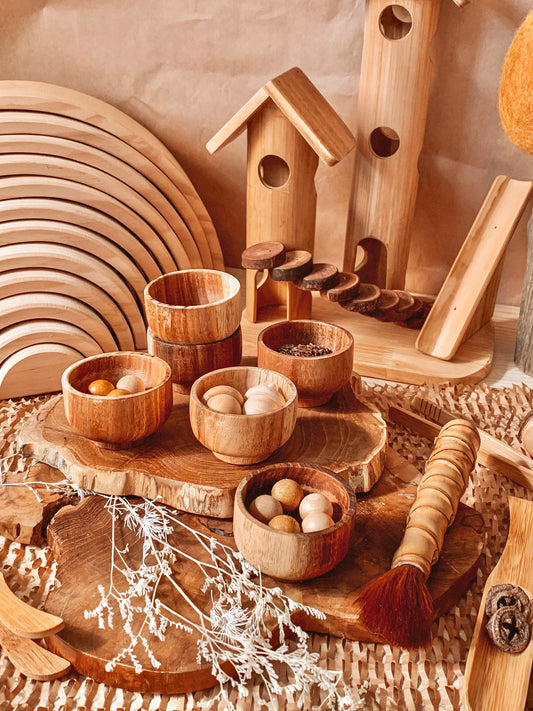 Mini Wooden Sorting Bowls- wood set and rainbow set available