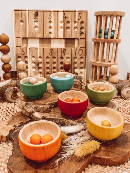 Mini Wooden Sorting Bowls- wood set and rainbow set available