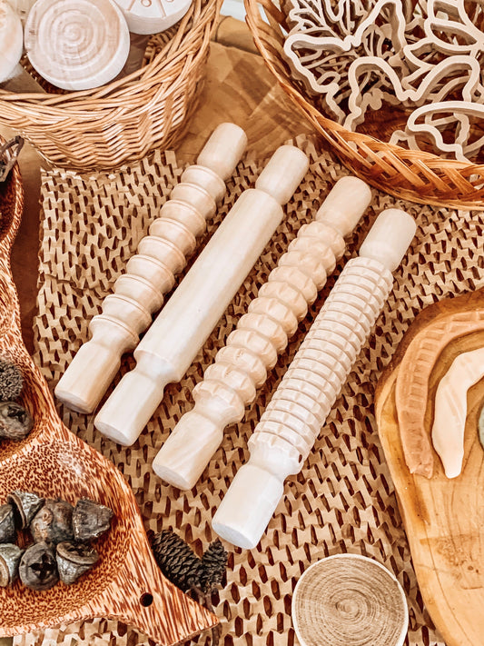 Wooden Pattern Rolling Pin Set