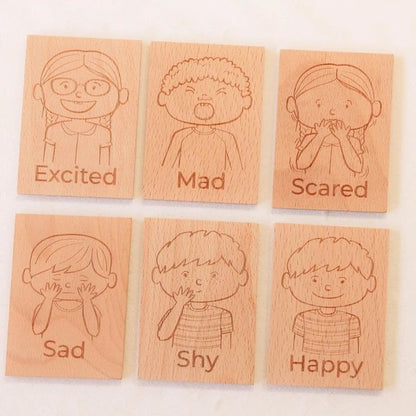 Wooden Emotion Recognition Blocks Set of 6